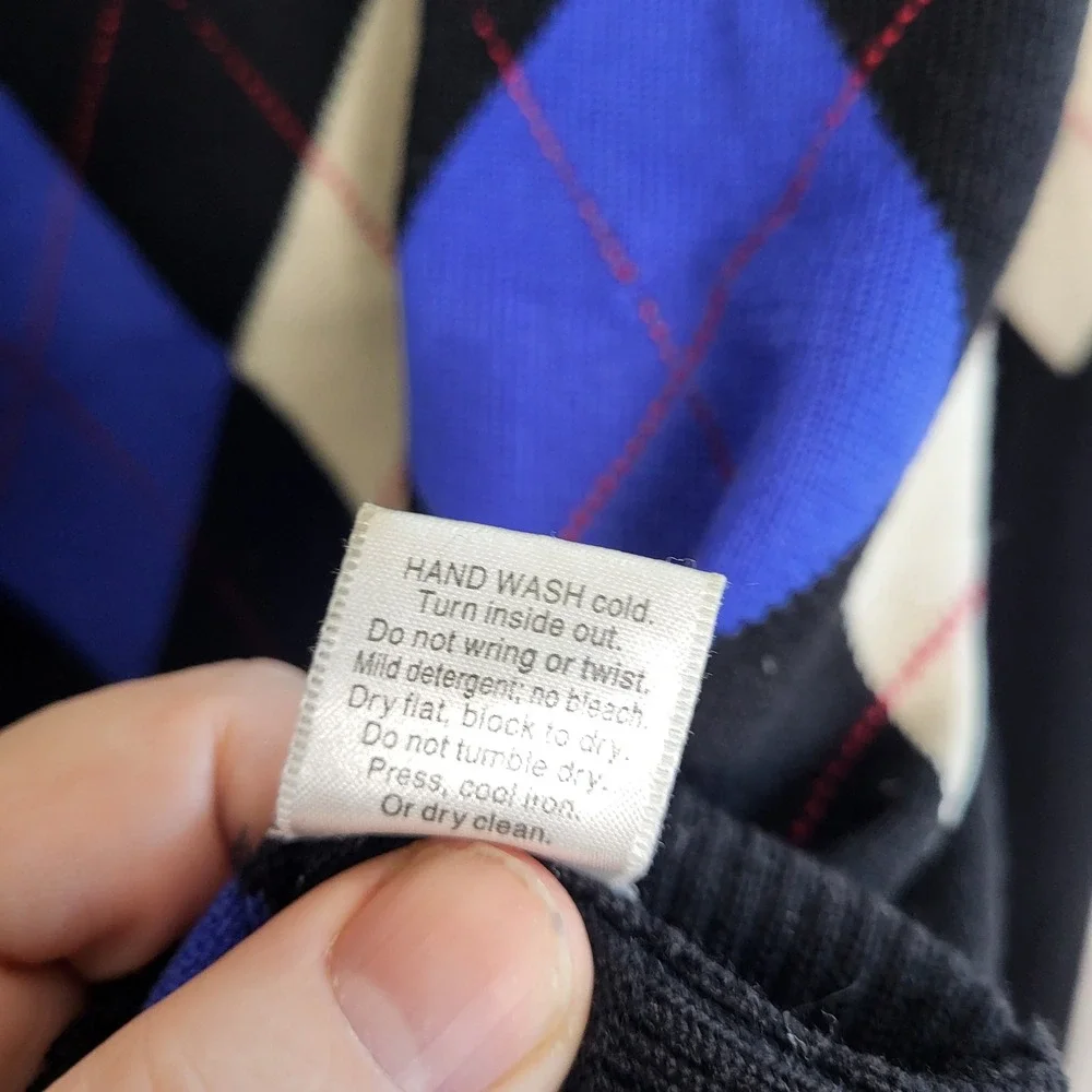 Pendleton Mens XL 100% Merino Wool Argyle Turtleneck Sweater Black Blue‎ Cream